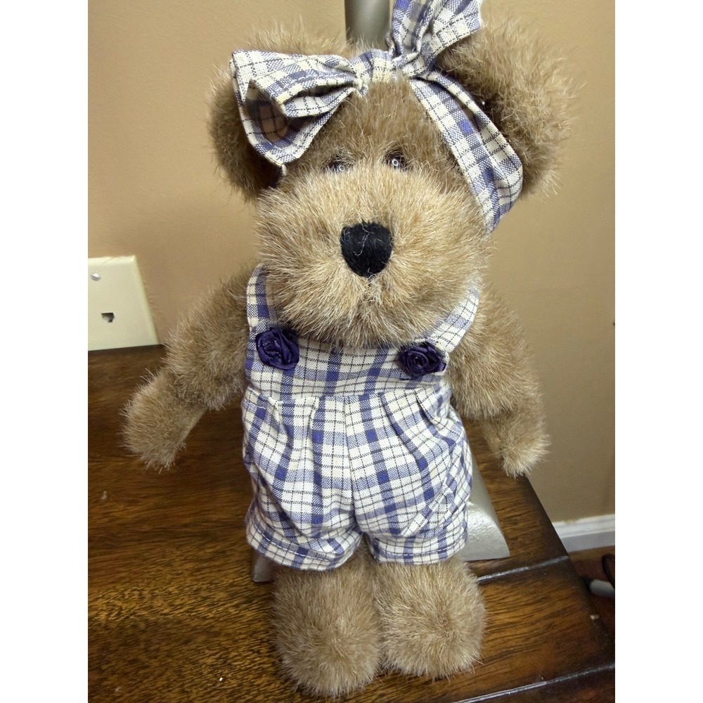 Boyds Bears Brooke B Bearsley Plush Teddy Bear Blue Checkered Romper 917400 NWT